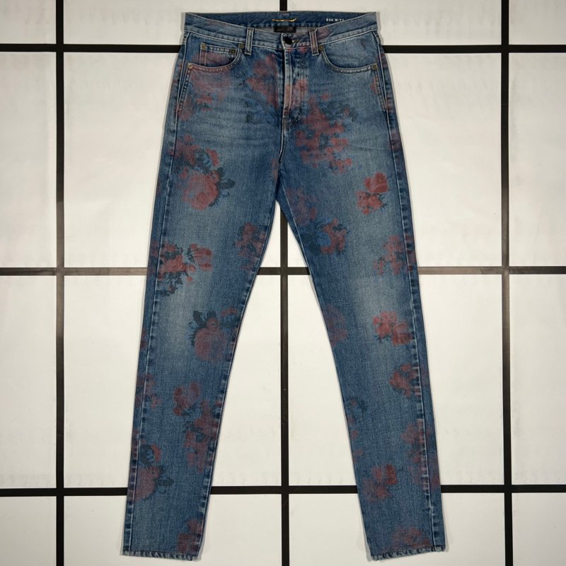 |[ S/S2018 Saint Laurent Floral Print Slim Denim Jeans ]|