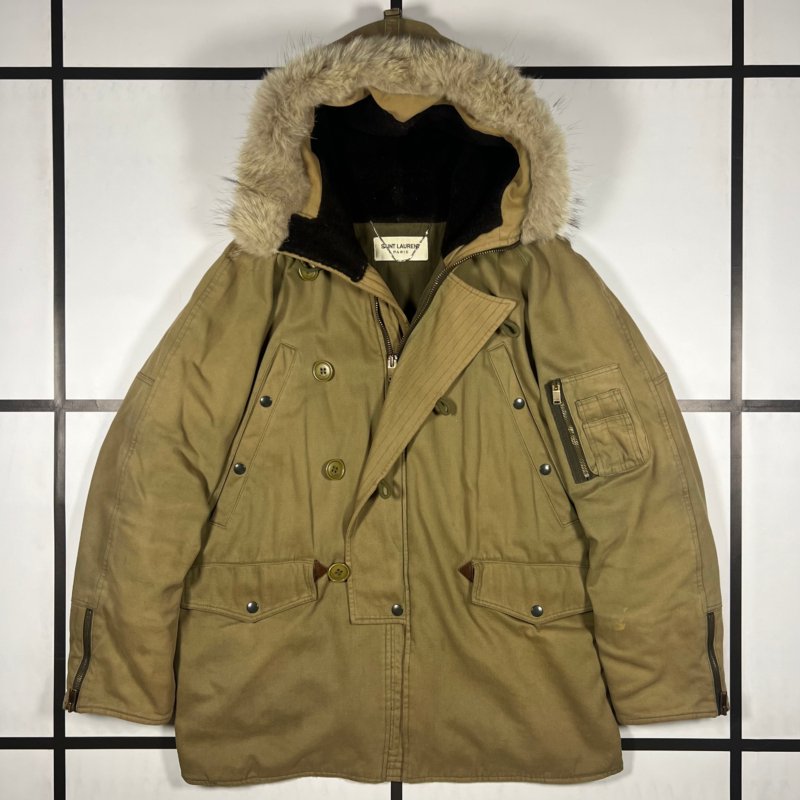 |[ A/W2014 Saint Laurent Khaki Hooded Military Parka ]|