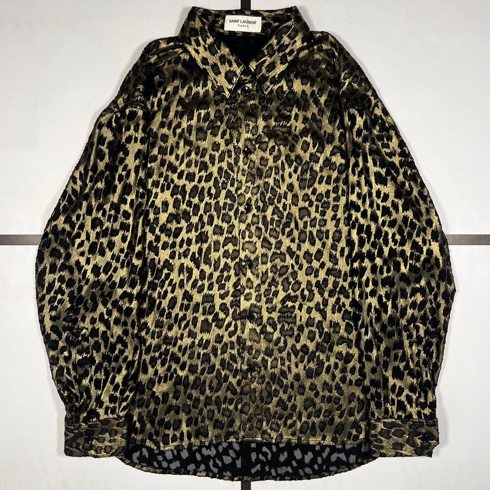 A/W2019 Saint Laurent Runway Burnout Leopard Silk-Blend Button Up Shirt