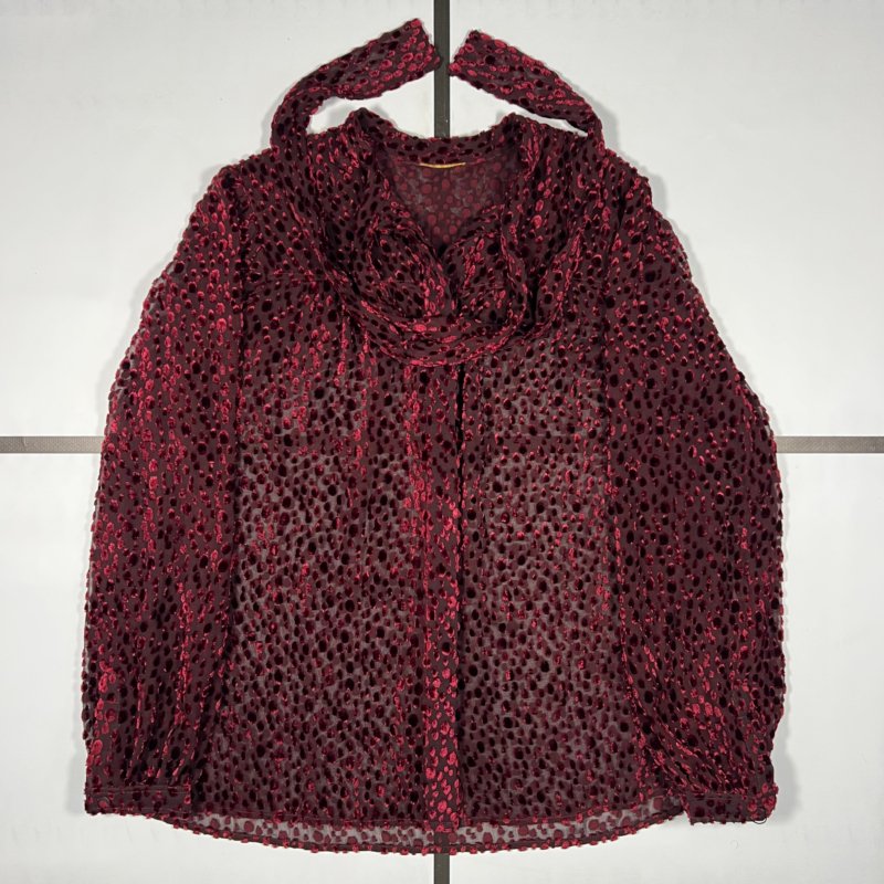 |[ A/W2018 Saint Laurent Devorè Silk Tie-Neck Button Up Blouse ]|
