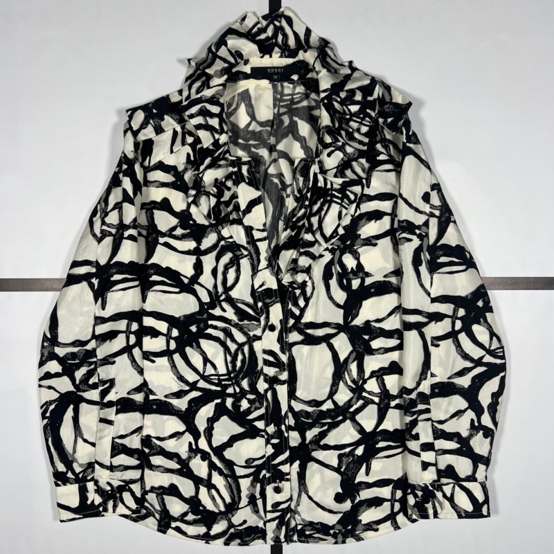 |[ S/S2007 Gucci Abstract Print Silk Button Up Blouse ]|