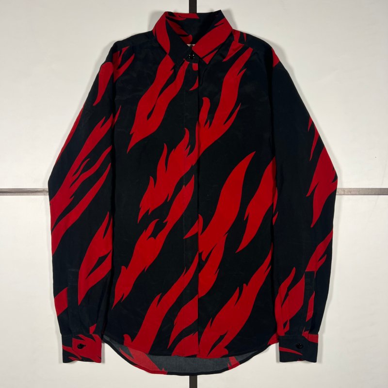 |[ S/S2017 Saint Laurent “Red Flame” Button Up Silk Shirt ]|