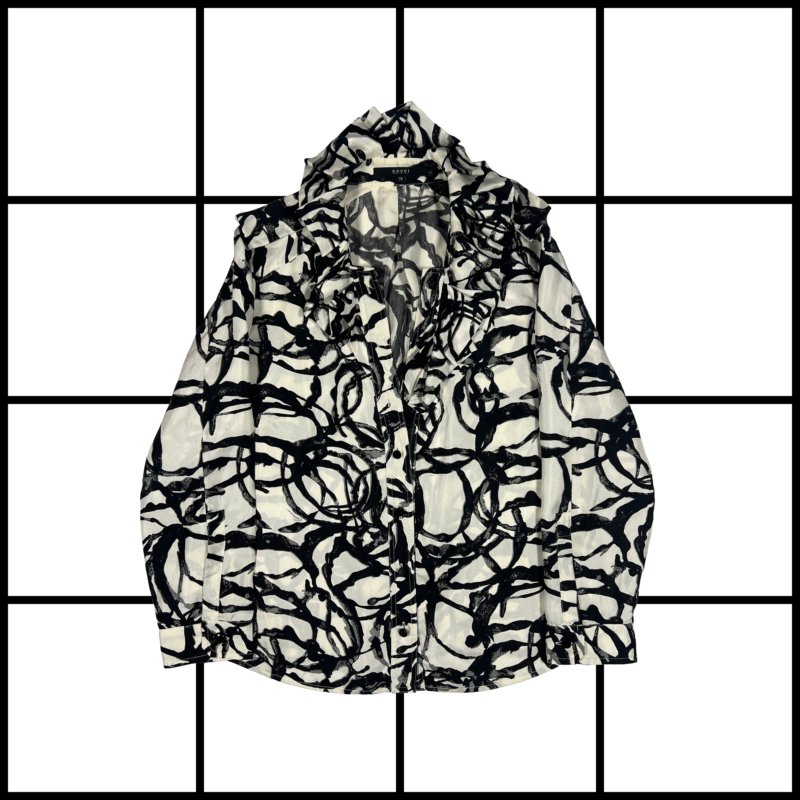 |[ S/S2007 Gucci Abstract Print Silk Button Up Blouse ]|