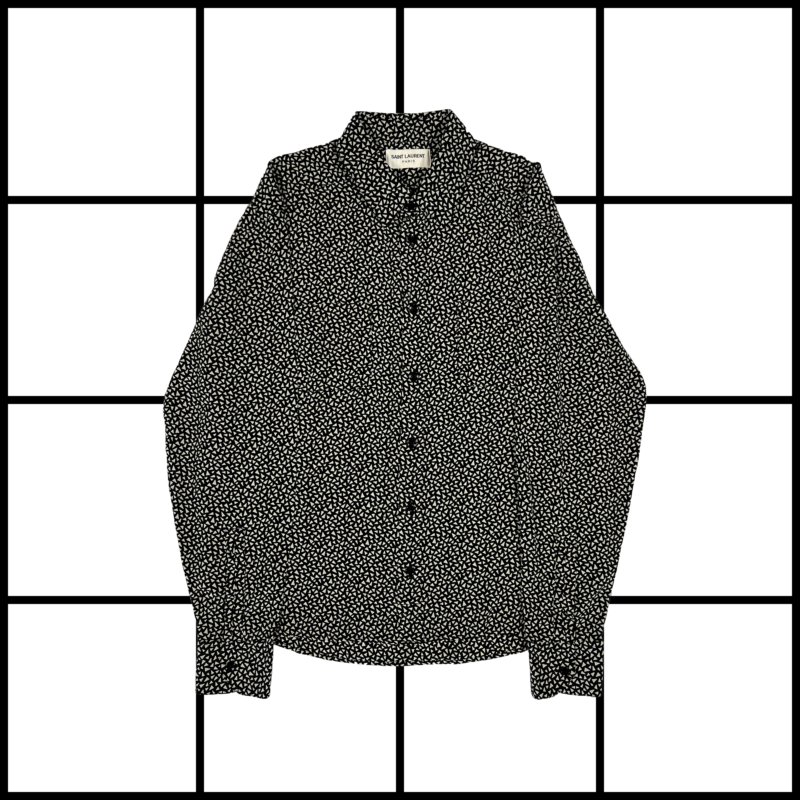 |[ S/S2016 Saint Laurent Triangle Print Silk Button Up Shirt ]|
