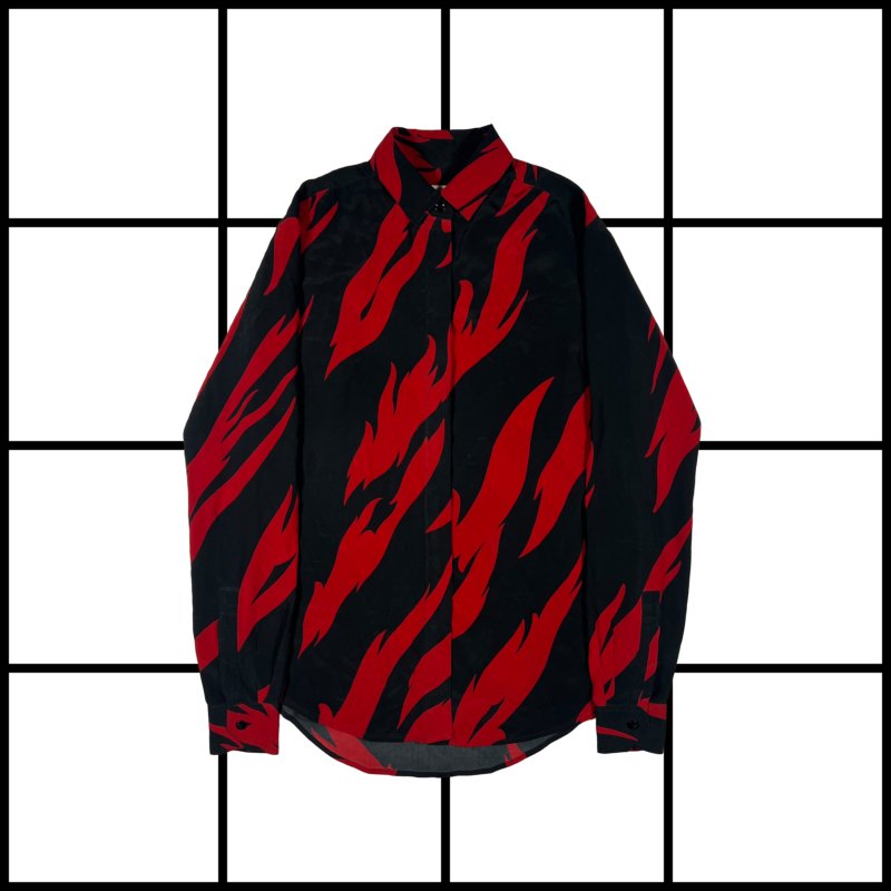 |[ S/S2017 Saint Laurent “Red Flame” Button Up Silk Shirt ]|