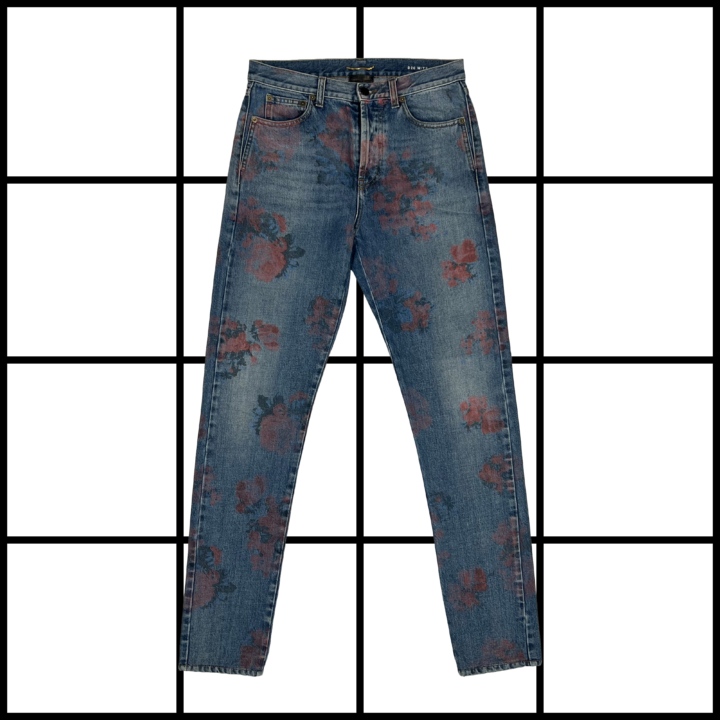 S/S2018 Saint Laurent Floral Print Slim Denim Jeans