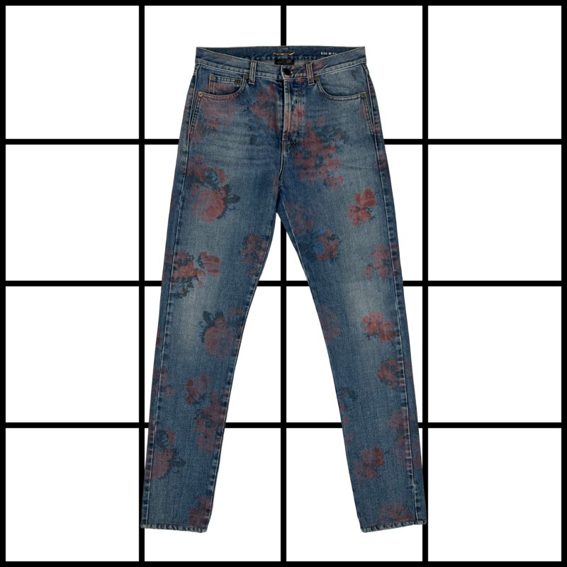 |[ S/S2018 Saint Laurent Floral Print Slim Denim Jeans ]|