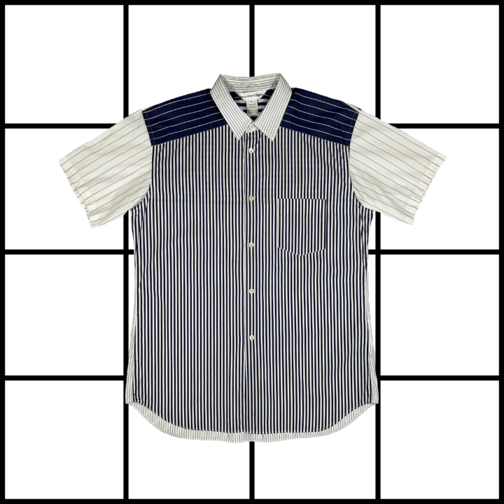 S/S2020 Comme des Garçons Stripe Patchwork Short Sleeve Button Up Shirt