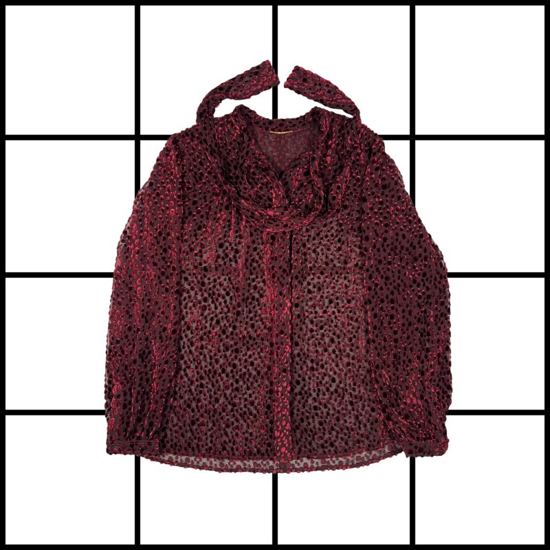 |[ A/W2018 Saint Laurent Devorè Silk Tie-Neck Button Up Blouse ]|