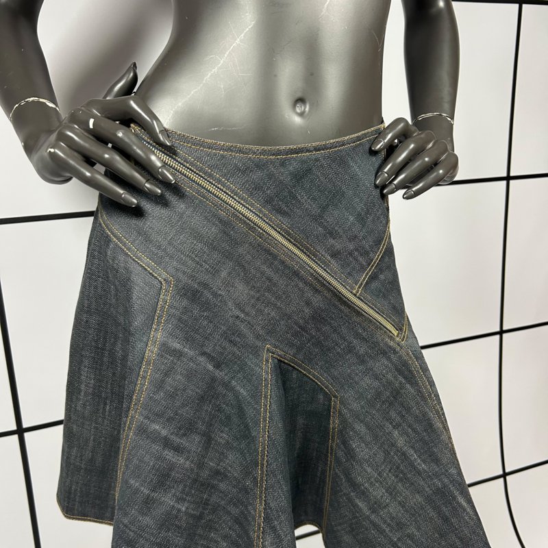 |[ 2000s Alaïa Asymmetric Zip Denim Skirt ]|