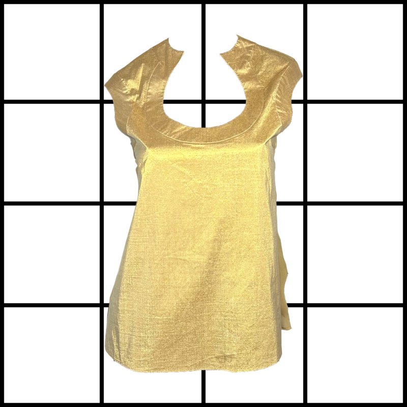 S/S2000 Alexander McQueen Eye Gold Metallic Lame Form Fit Cutout Blouse Top