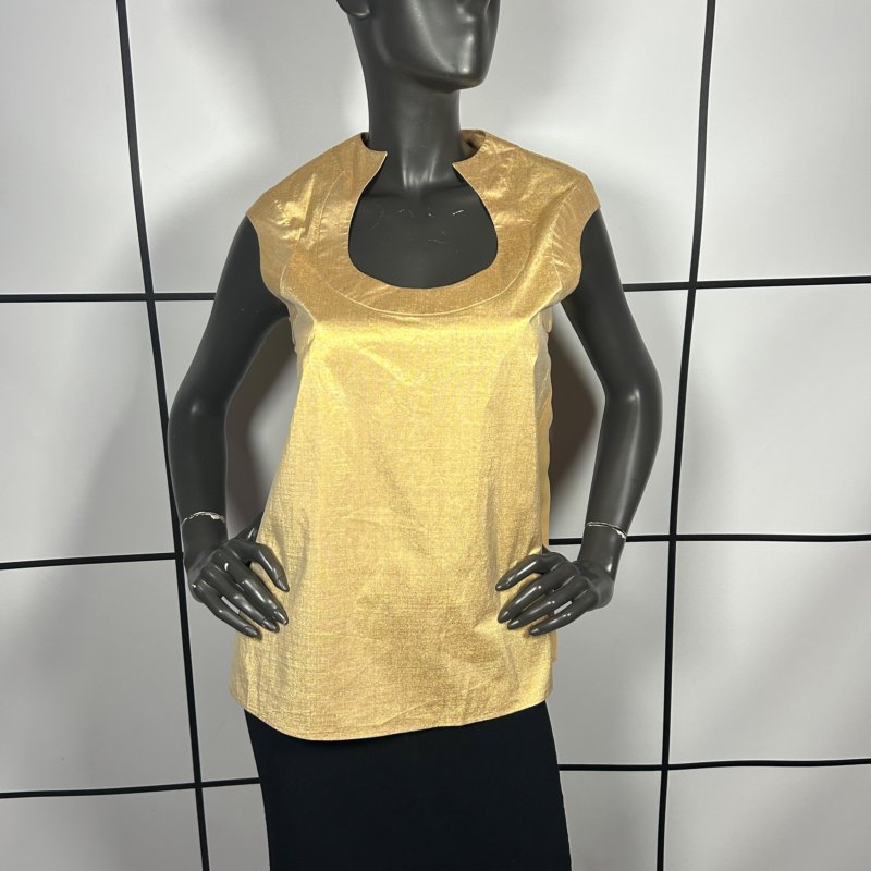 S/S2000 Alexander McQueen Eye Gold Metallic Lame Form Fit Cutout Blouse Top
