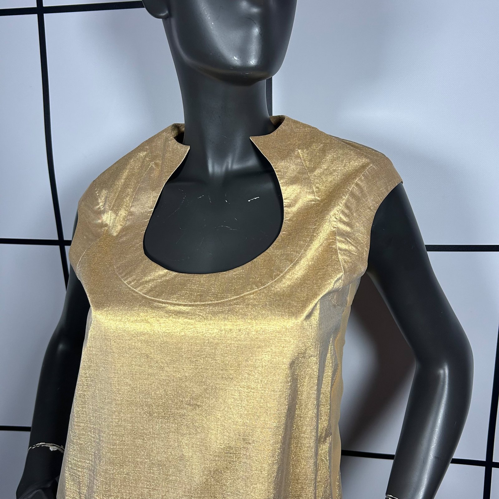 S/S2000 Alexander McQueen Eye Gold Metallic Lame Form Fit Cutout Blouse Top - Image 2