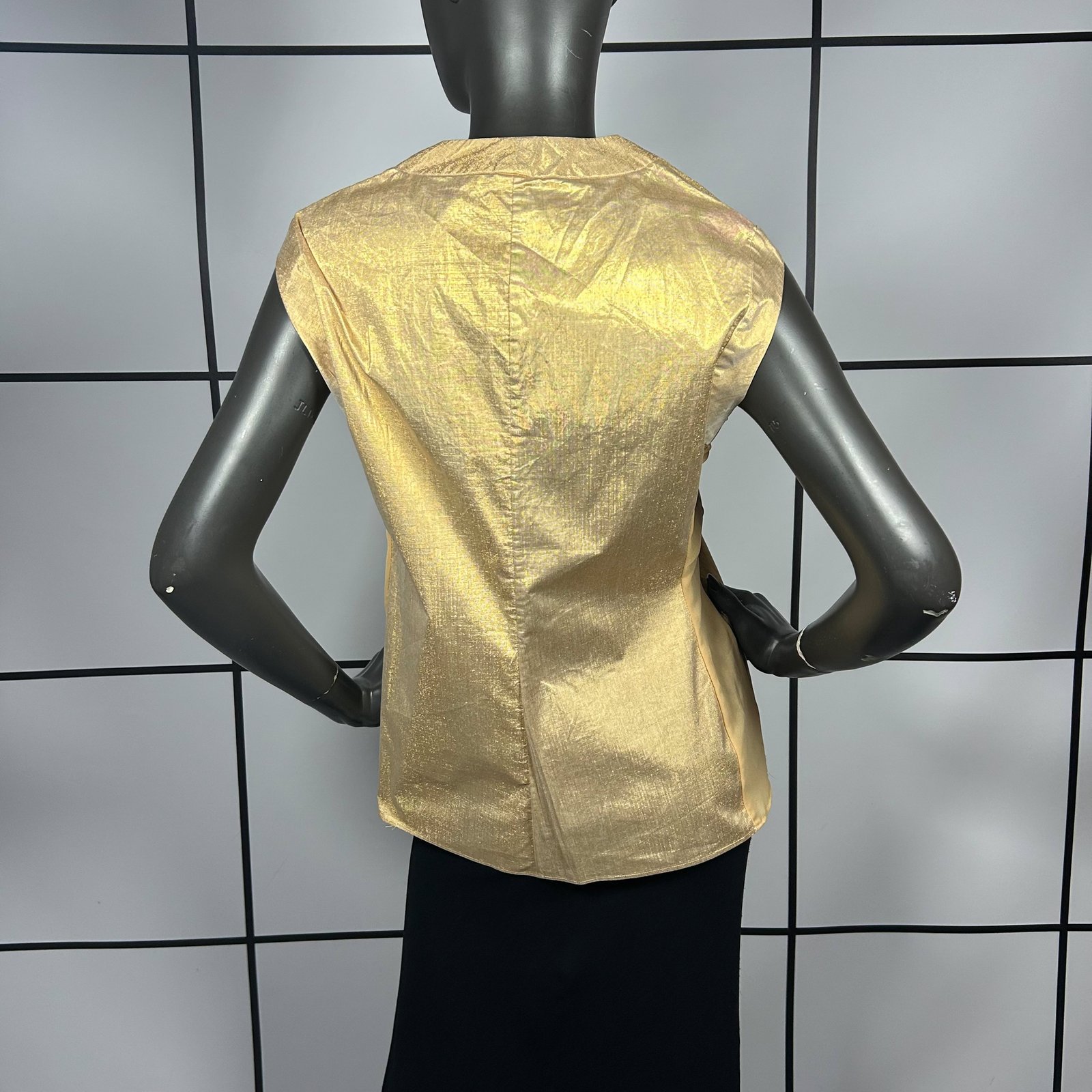 S/S2000 Alexander McQueen Eye Gold Metallic Lame Form Fit Cutout Blouse Top - Image 3