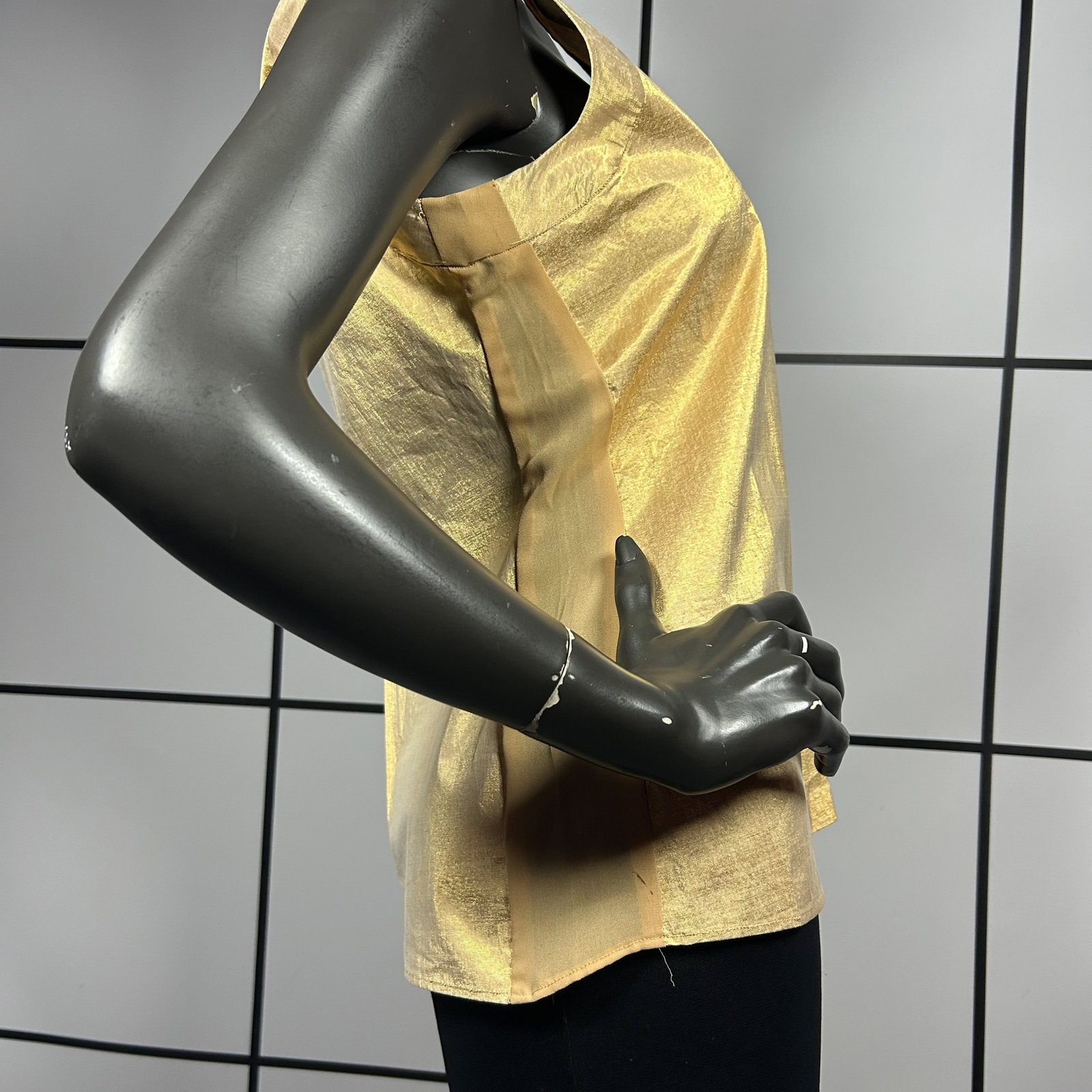 S/S2000 Alexander McQueen Eye Gold Metallic Lame Form Fit Cutout Blouse Top - Image 4