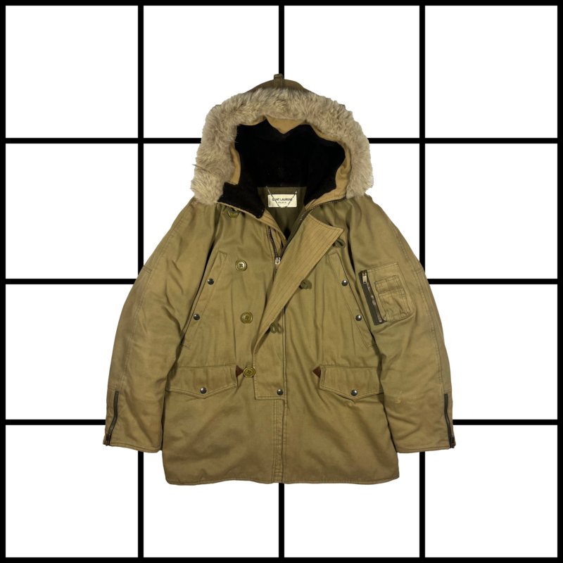 |[ A/W2014 Saint Laurent Khaki Hooded Military Parka ]|