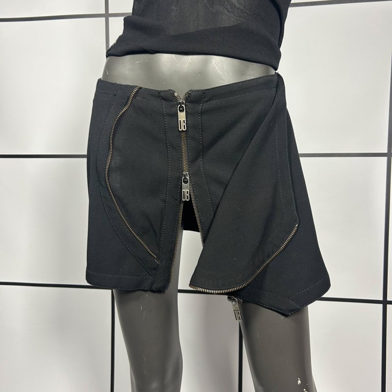 |[ 2000s Bikkembergs Asymmetric Double Zip Mini Skirt ]|