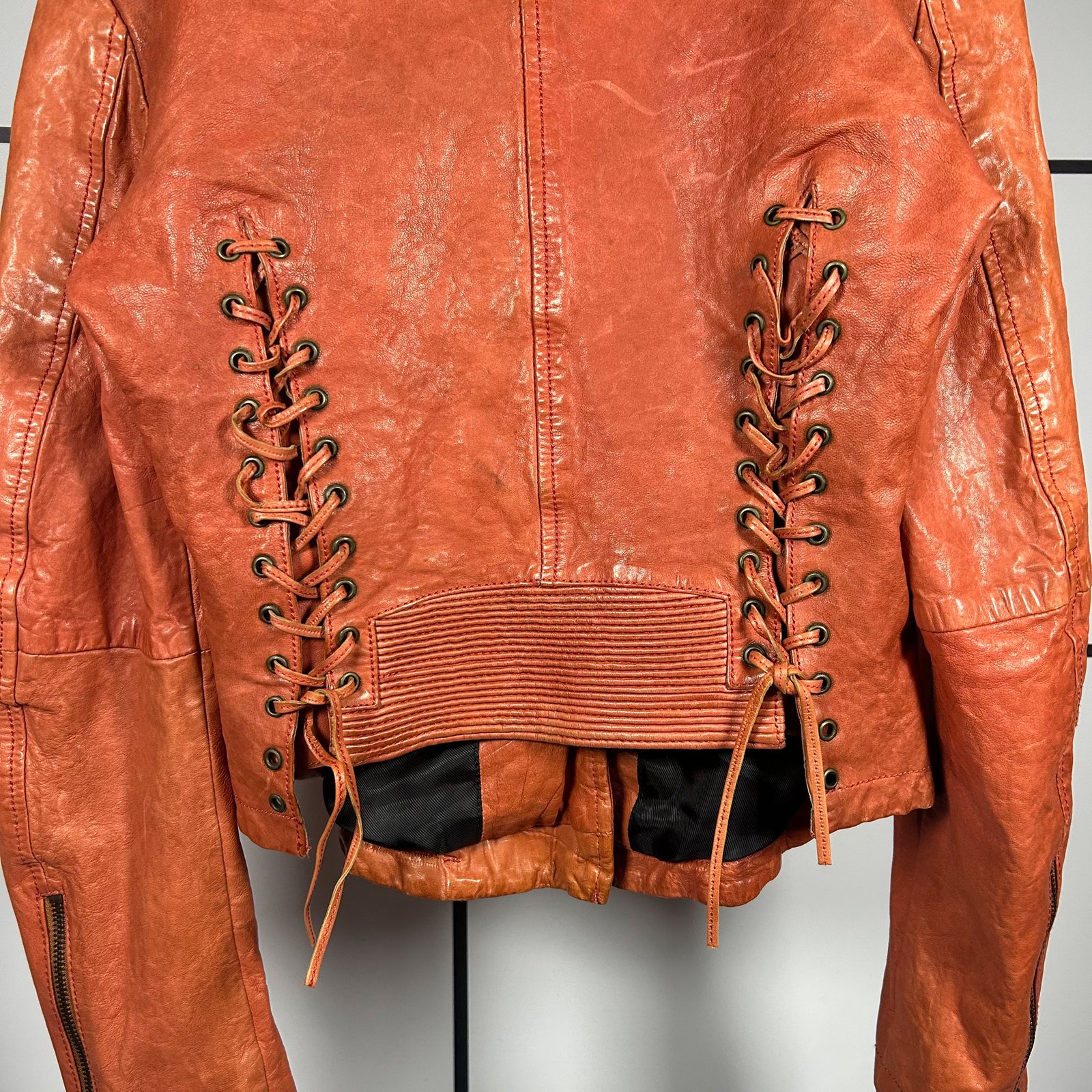 2000s Diesel Sheep Leather Laced Perfecto Jacket - Image 6