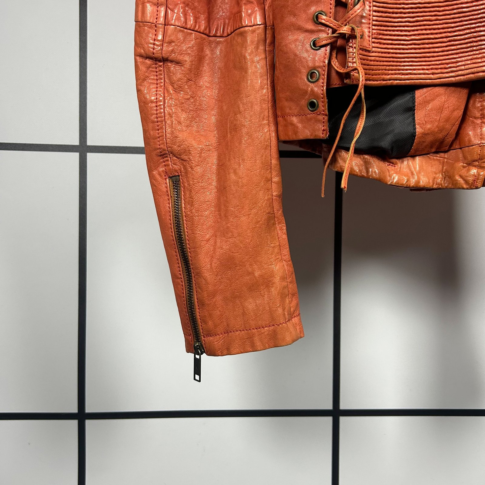 2000s Diesel Sheep Leather Laced Perfecto Jacket - Image 5