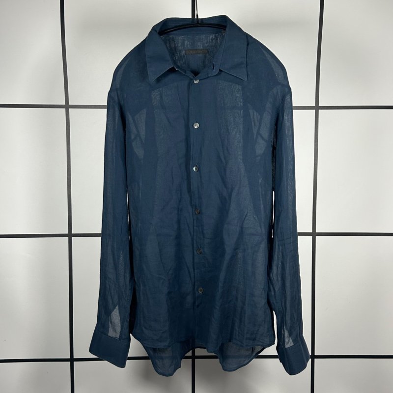 |[ 2000s Helmut Lang Seethrough Navy Shirt ]|