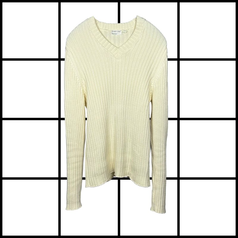 |[ A/W1998 Helmut Lang Military Style V-Neck Cotton Sweater ]|