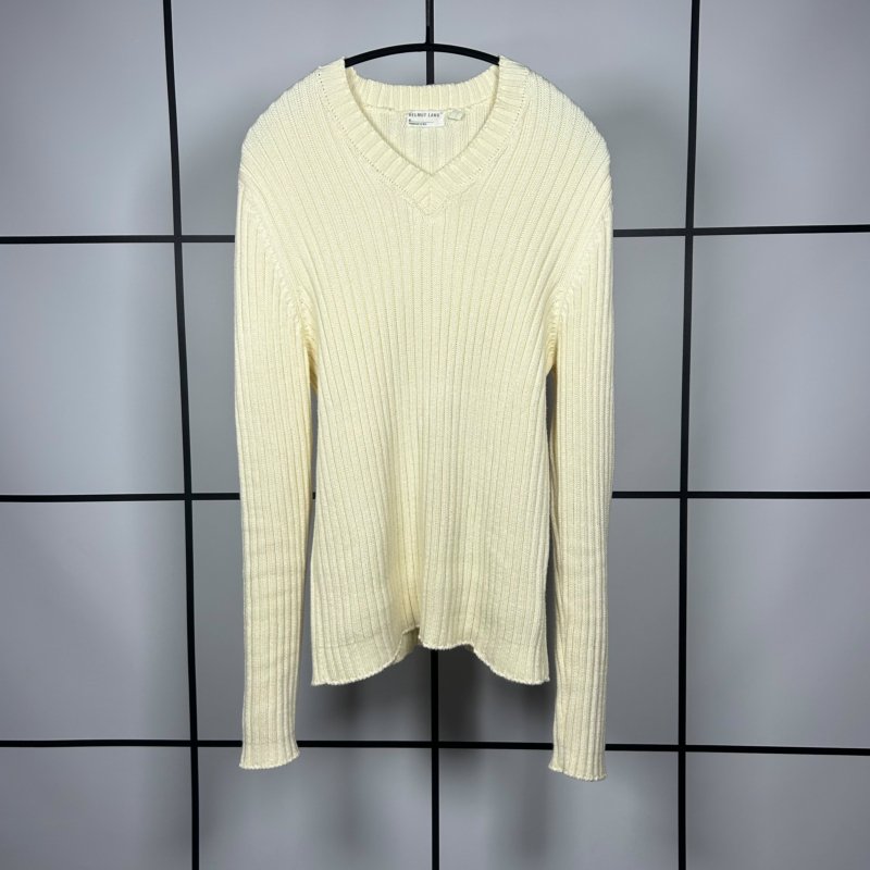 |[ A/W1998 Helmut Lang Military Style V-Neck Cotton Sweater ]|
