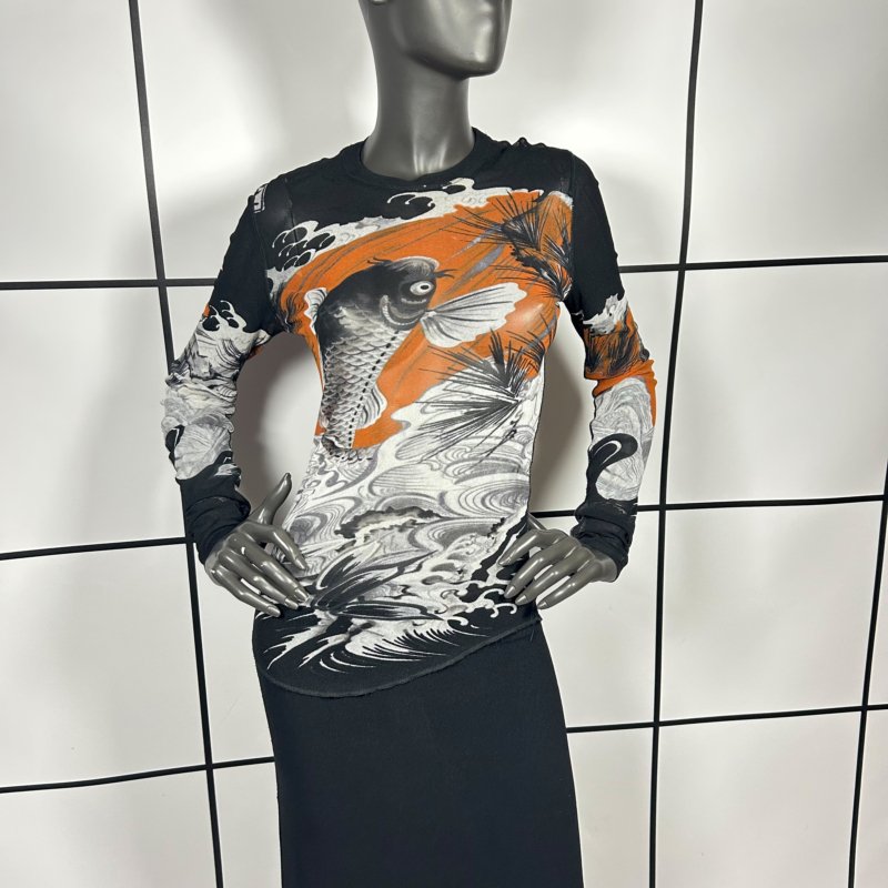 2000's Jean Paul Gaultier Koi Longsleeve Mesh Top