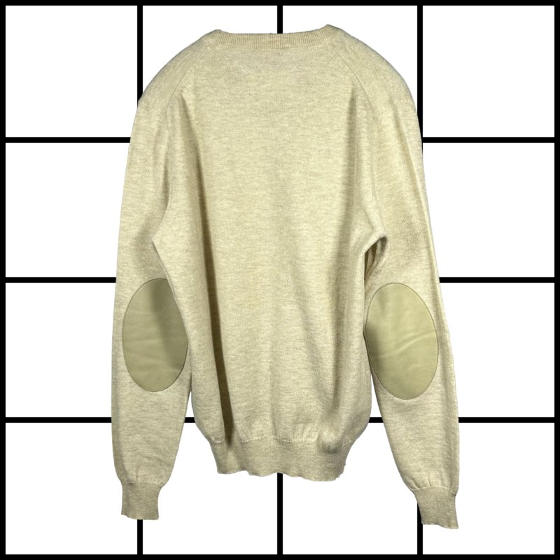|[ A/W2005 Maison Margiela Beige Leather Elbow Patch Wool Knit ]|