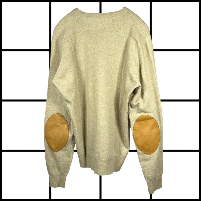 |[ A/W2005 Maison Margiela Brown Leather Elbow Patch Wool Knit ]|