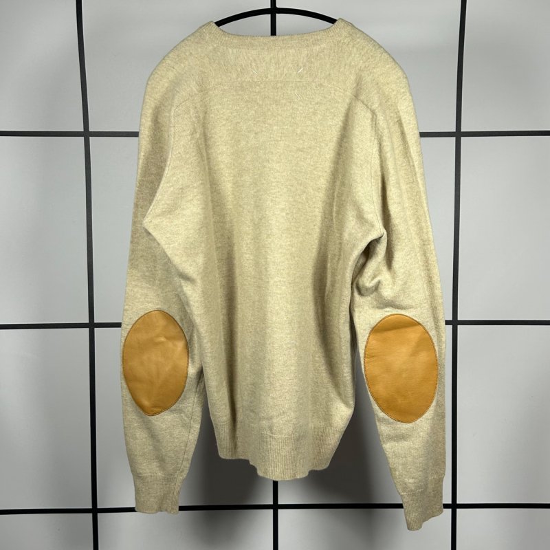 |[ A/W2005 Maison Margiela Brown Leather Elbow Patch Wool Knit ]|