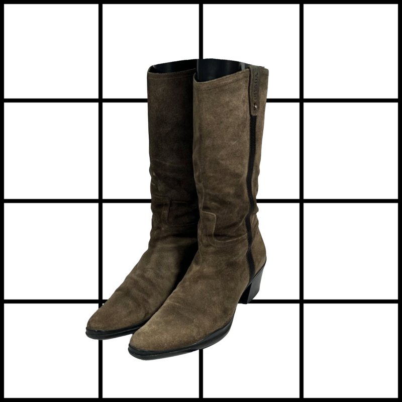 |[ 2000s Prada Suede Heeled Cowboy Boots ]|