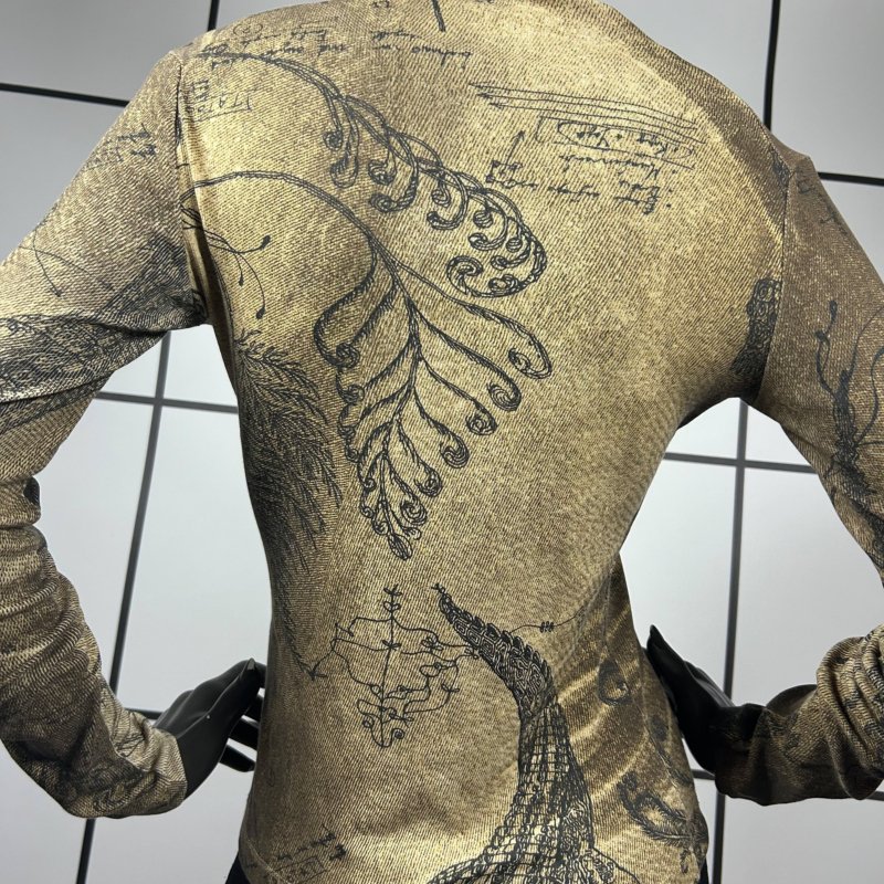 |[ 2000s Just Cavalli Archeology Print Brown Washed Turtleneck ]|