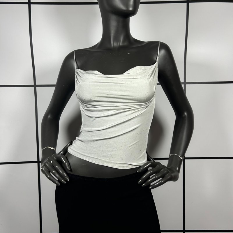 |[ 2000s Roberto Cavalli Grey Glitter Top ]|