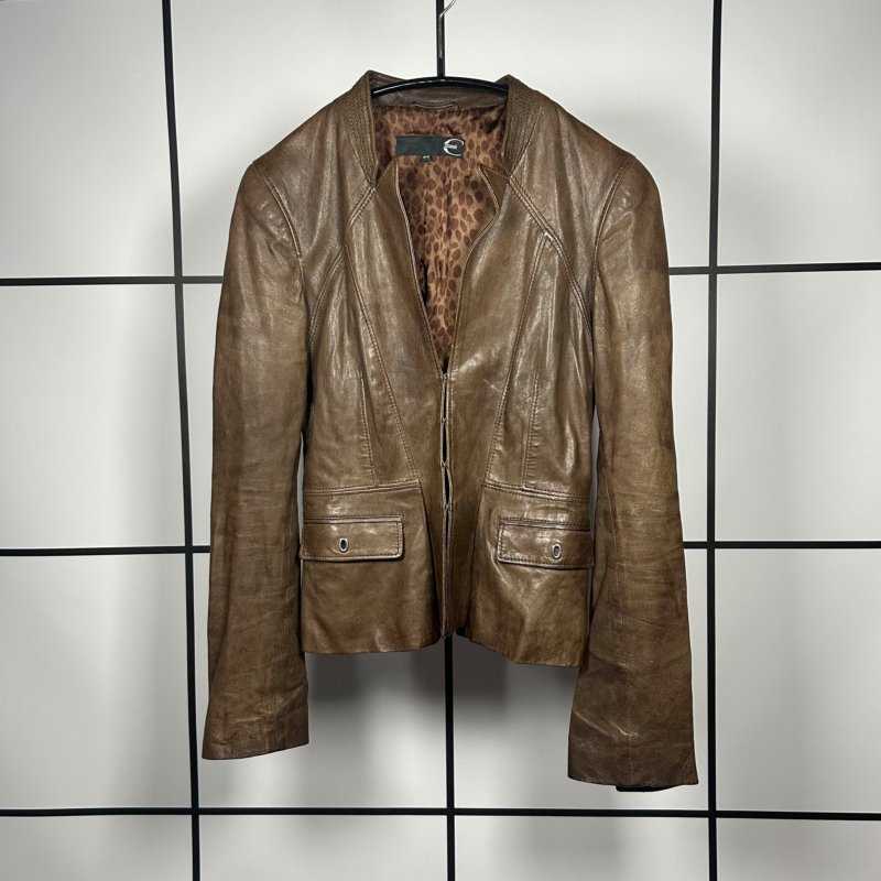 |[ A/W2009 Just Cavalli Brown Leather Blazer Jacket ]|