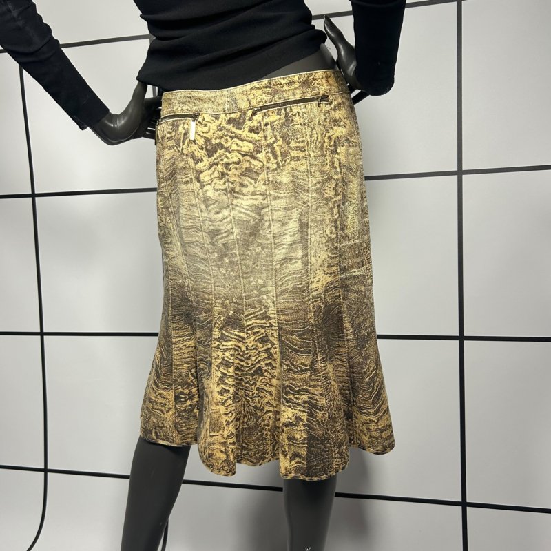 |[ 2000s Roberto Cavalli Sand Erosian Midi Skirt ]|