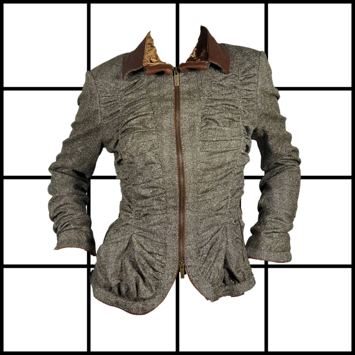 2000s Roberto Cavalli Double Zipped Pleated Wool Jacket With Silk Reptile Lining