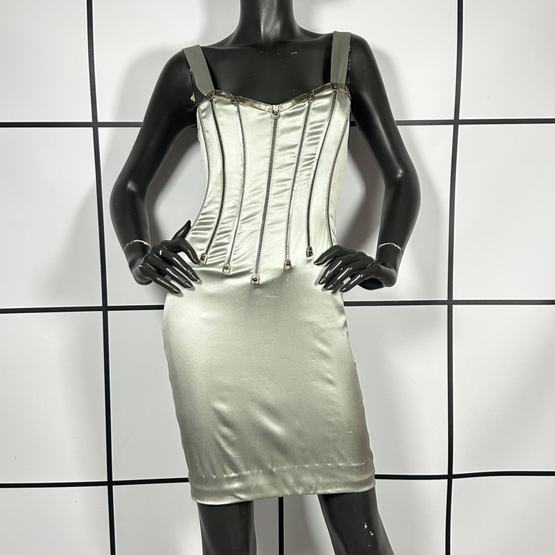 A/W2007 Dolce & Gabbana Silver Zipper Corset Bustier Dress