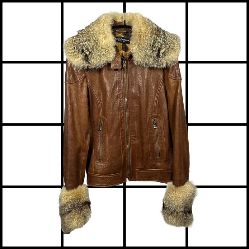 A/W2005 Dolce & Gabbana Leather Aviator Jacket with Fox Fur Details