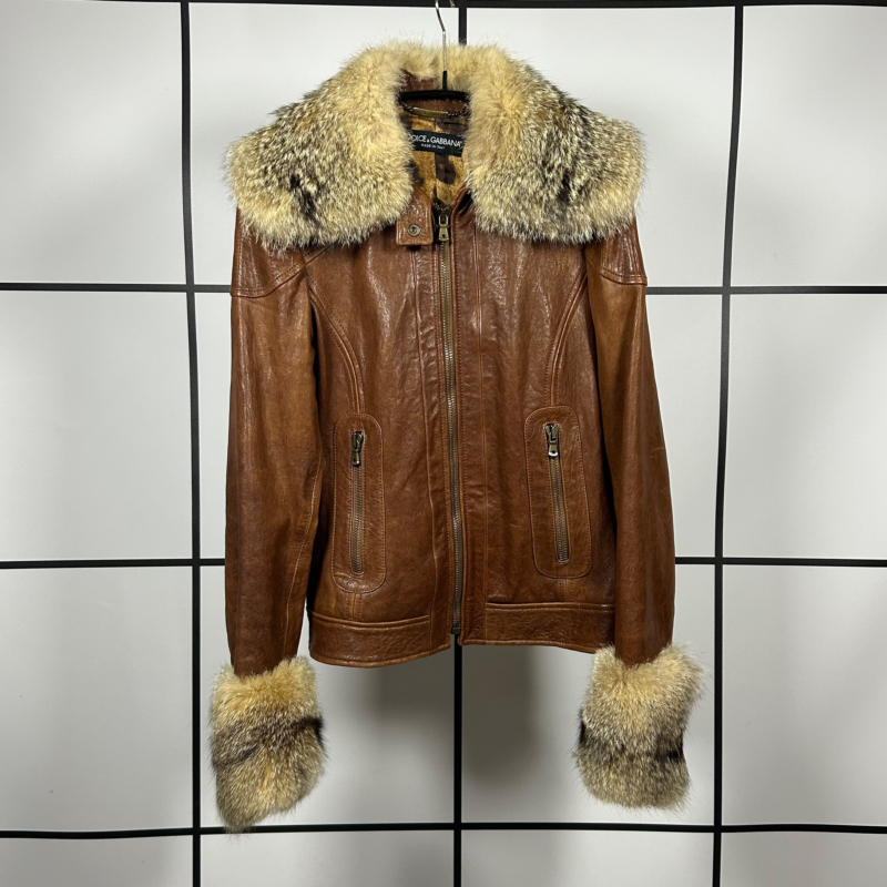 A/W2005 Dolce & Gabbana Leather Aviator Jacket with Fox Fur Details