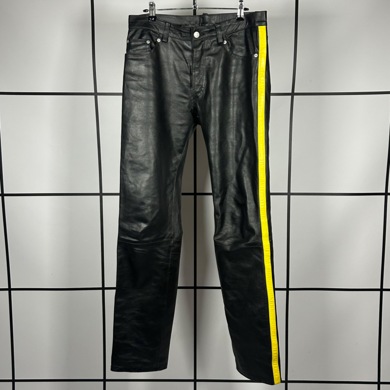 F/W1997 Helmut Lang Yellow Stripe Leather Jeans