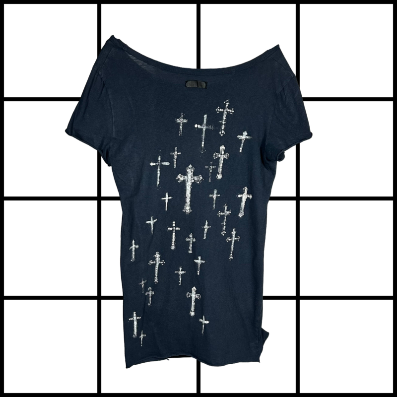 2000s If Six Was Nine Blue Cross Print T-shirt