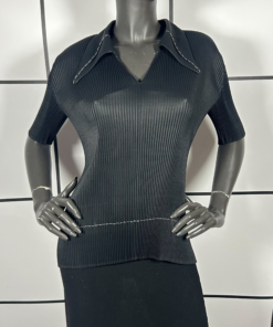 2000's Issey Miyake Pleated Formal Collar Shortsleeved Shirt