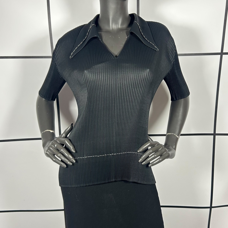 2000's Issey Miyake Pleated Formal Collar Shortsleeved Shirt