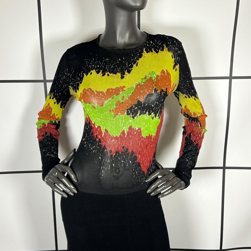 S/S1997 Jean Paul Gaultier Runway Layered Flare Colored Mesh Top