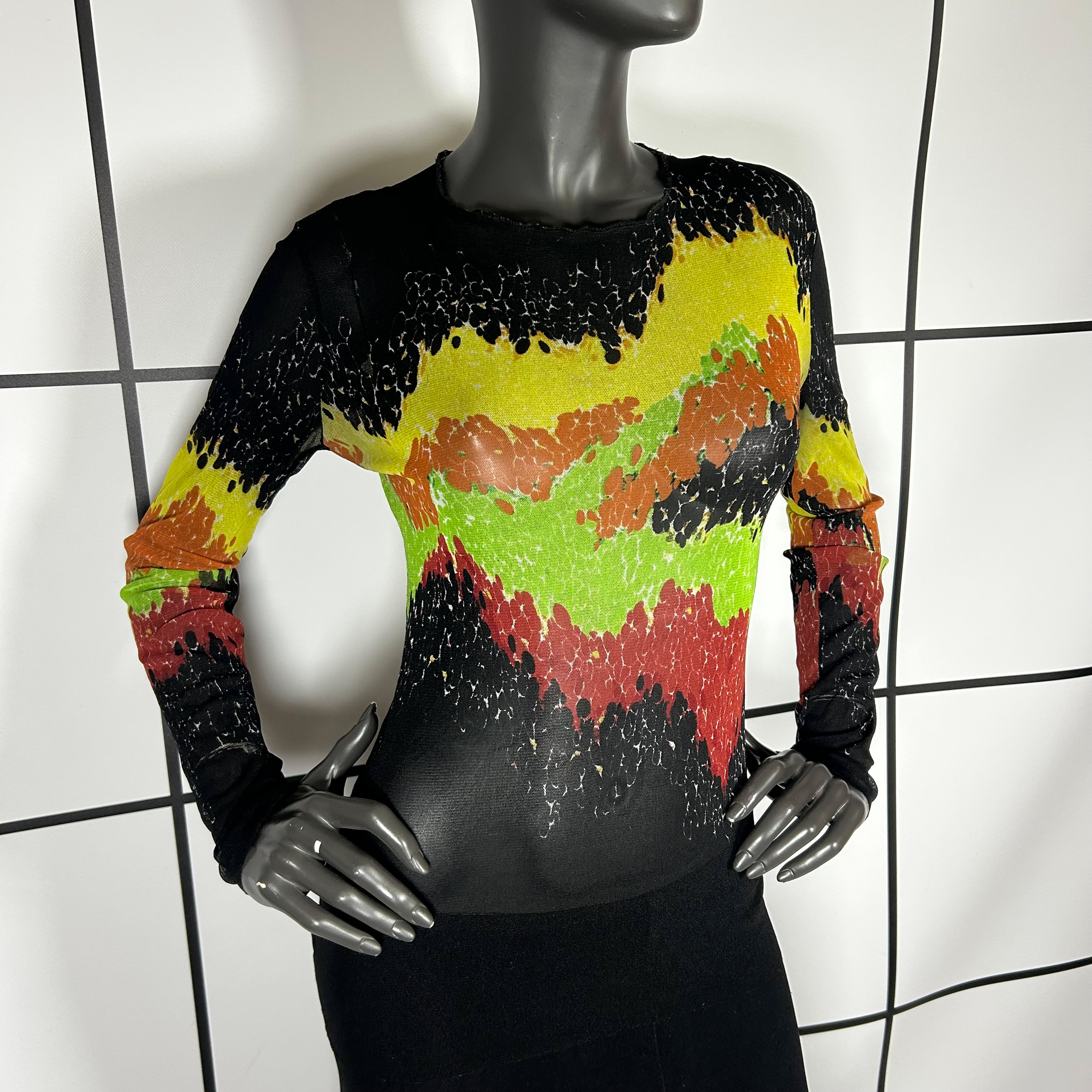 S/S1997 Jean Paul Gaultier Runway Layered Flare Colored Mesh Top - Image 2