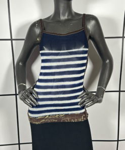 S/S2001 Jean Paul Gaultier Blue Striped Mesh Top