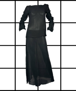 2000s Maison Martin Margiela White Label Black Silk Skirt & Top Set