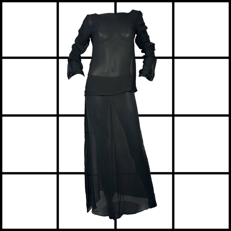 2000s Maison Martin Margiela White Label Black Silk Skirt & Top Set