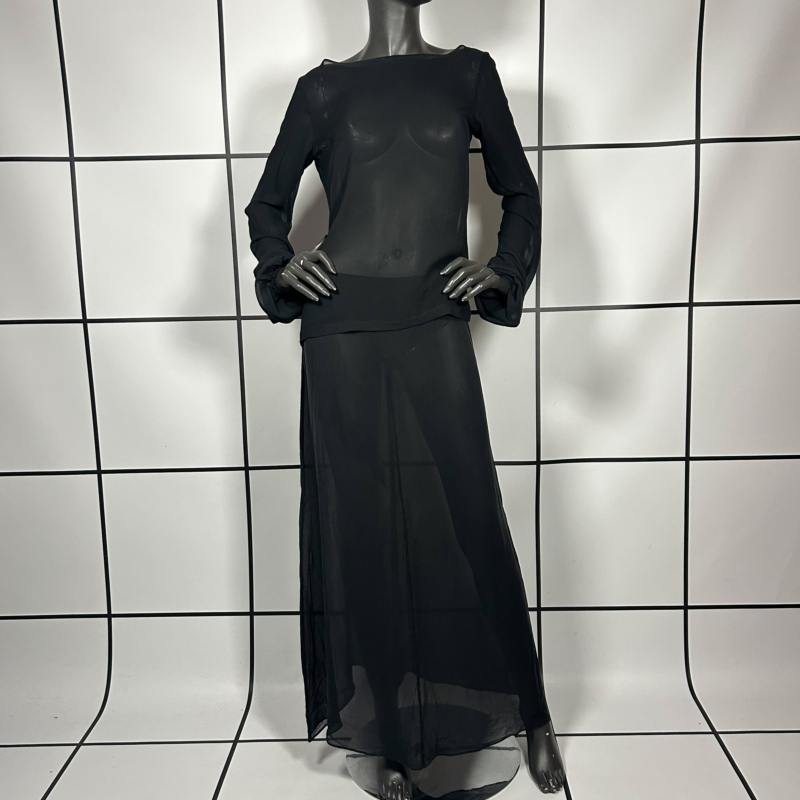 2000s Maison Martin Margiela White Label Black Silk Skirt & Top Set