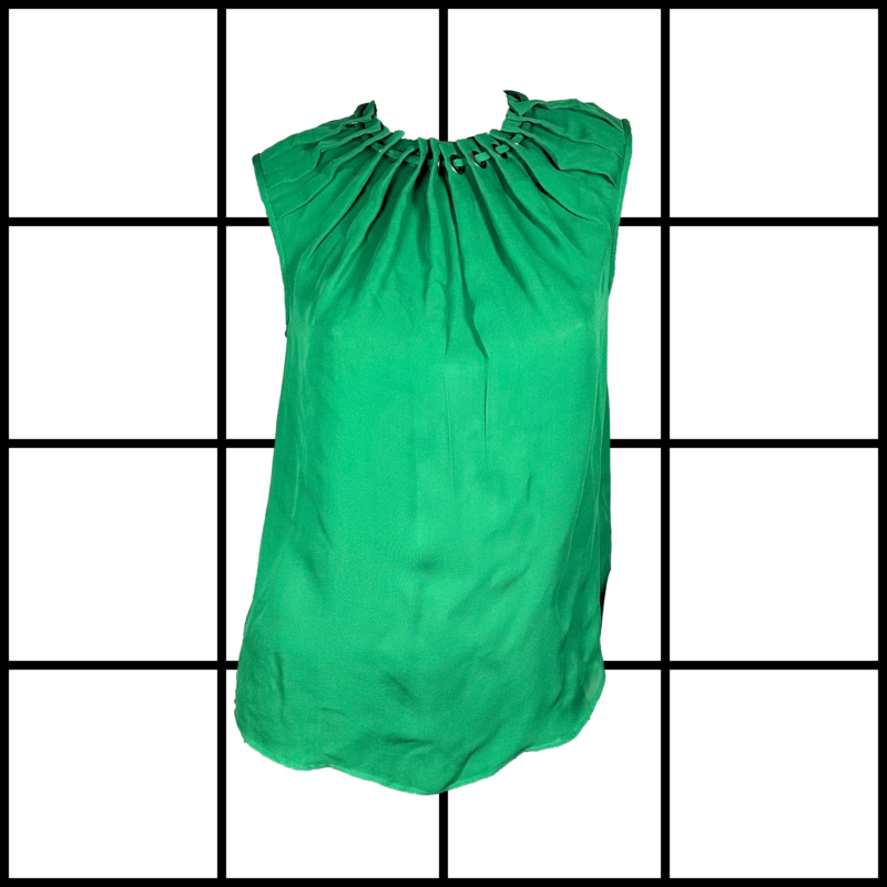 2000s Plein Sud Green Silk Eyelet Drape Top